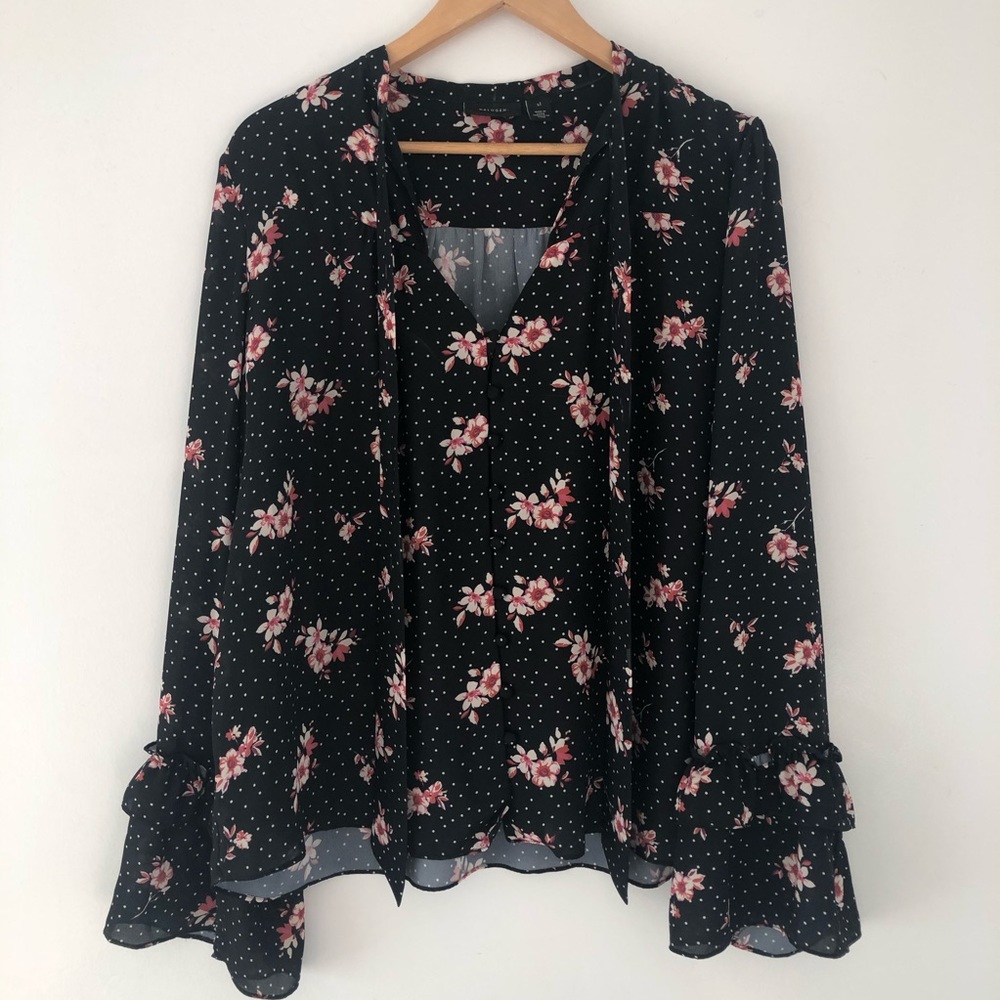 Halogen Black Floral Bell Sleeve Top - XL